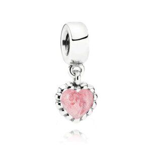 Pandora Sterling Silver Young Love Heart Dangle w/ Pink Enamel Charm -790471en28